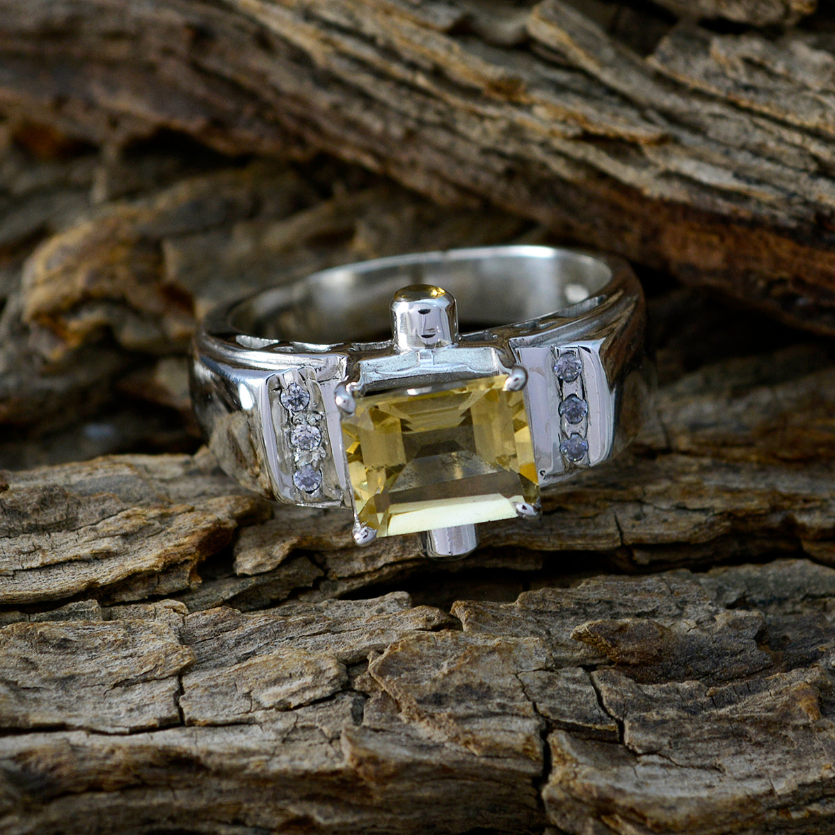 Citrine Halo French Sterling Silver Yellow Gemstones Versatile Contemporary Ring Jewellery