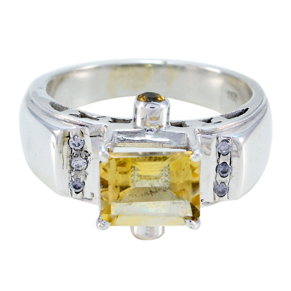 Citrine Halo French Sterling Silver Yellow Gemstones Versatile Contemporary Ring Jewellery Главное изображение товара