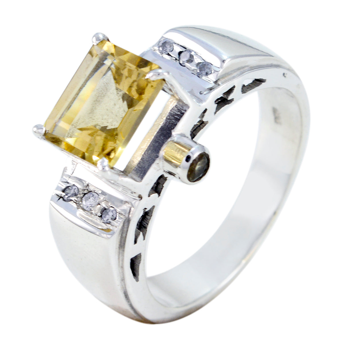 Citrine Halo French Sterling Silver Yellow Gemstones Versatile Contemporary Ring Jewellery Второстепенное изображение товара