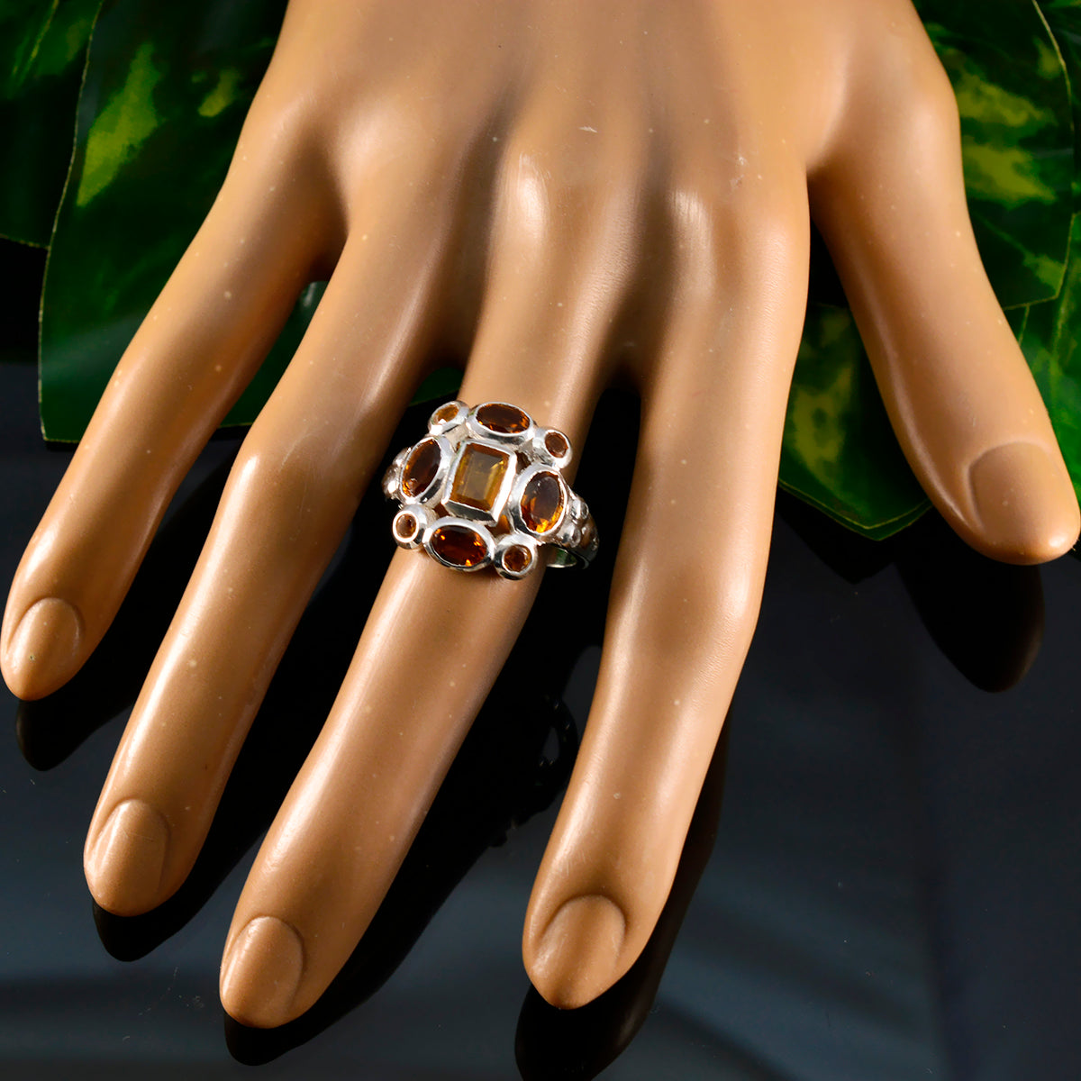 Citrine Navratna Indian 925 Sterling Silver Yellow Gemstone Minimal Sophisticated Ring Jewelry