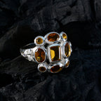 Citrine Navratna Indian 925 Sterling Silver Yellow Gemstone Minimal Sophisticated Ring Jewelry