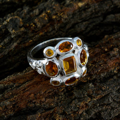Citrine Navratna Indian 925 Sterling Silver Yellow Gemstone Minimal Sophisticated Ring Jewelry