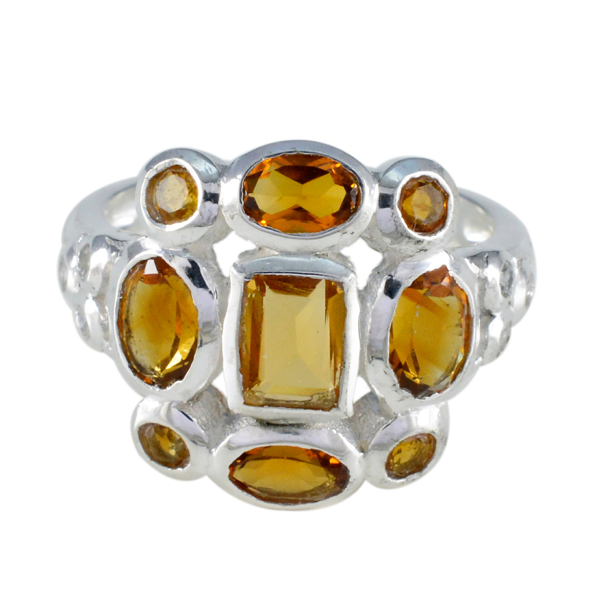Citrine Navratna Indian 925 Sterling Silver Yellow Gemstone Minimal Sophisticated Ring Jewelry