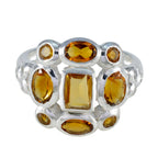 Citrine Navratna Indian 925 Sterling Silver Yellow Gemstone Minimal Sophisticated Ring Jewelry