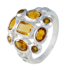 Citrine Navratna Indian 925 Sterling Silver Yellow Gemstone Minimal Sophisticated Ring Jewelry