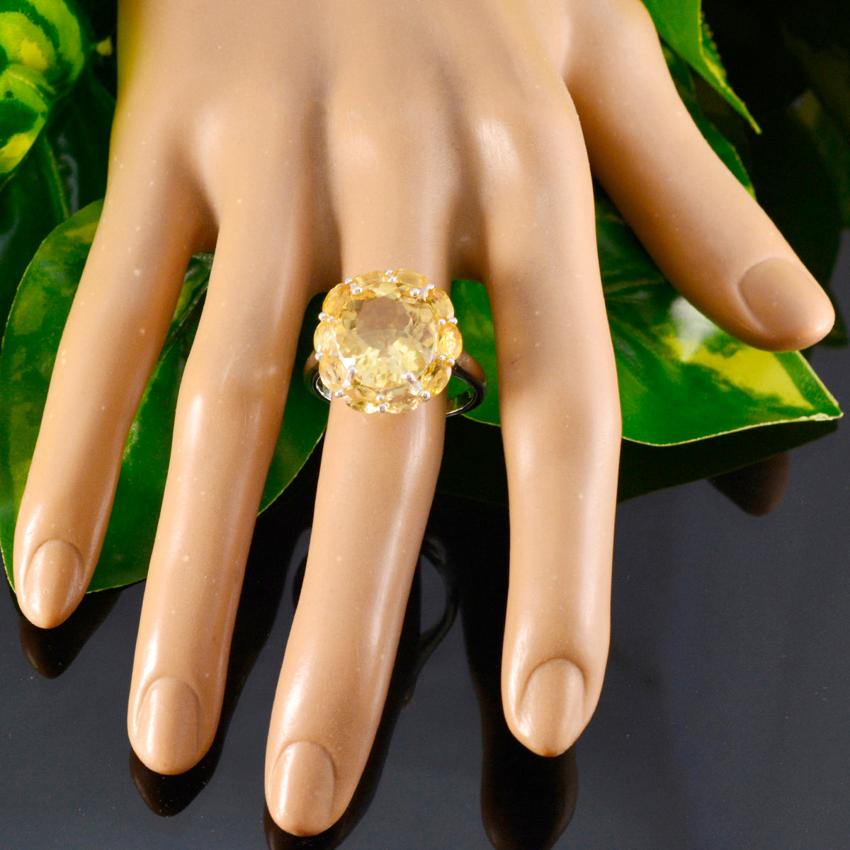 Citrine multiple German Silver Yellow Gemstone Eye catching Modern Ring Jewelry