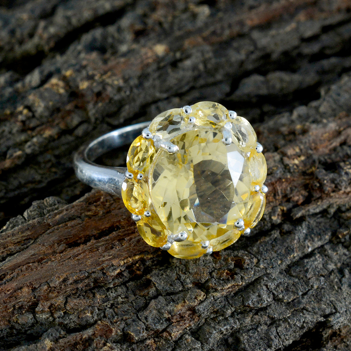 Citrine multiple German Silver Yellow Gemstone Eye catching Modern Ring Jewelry