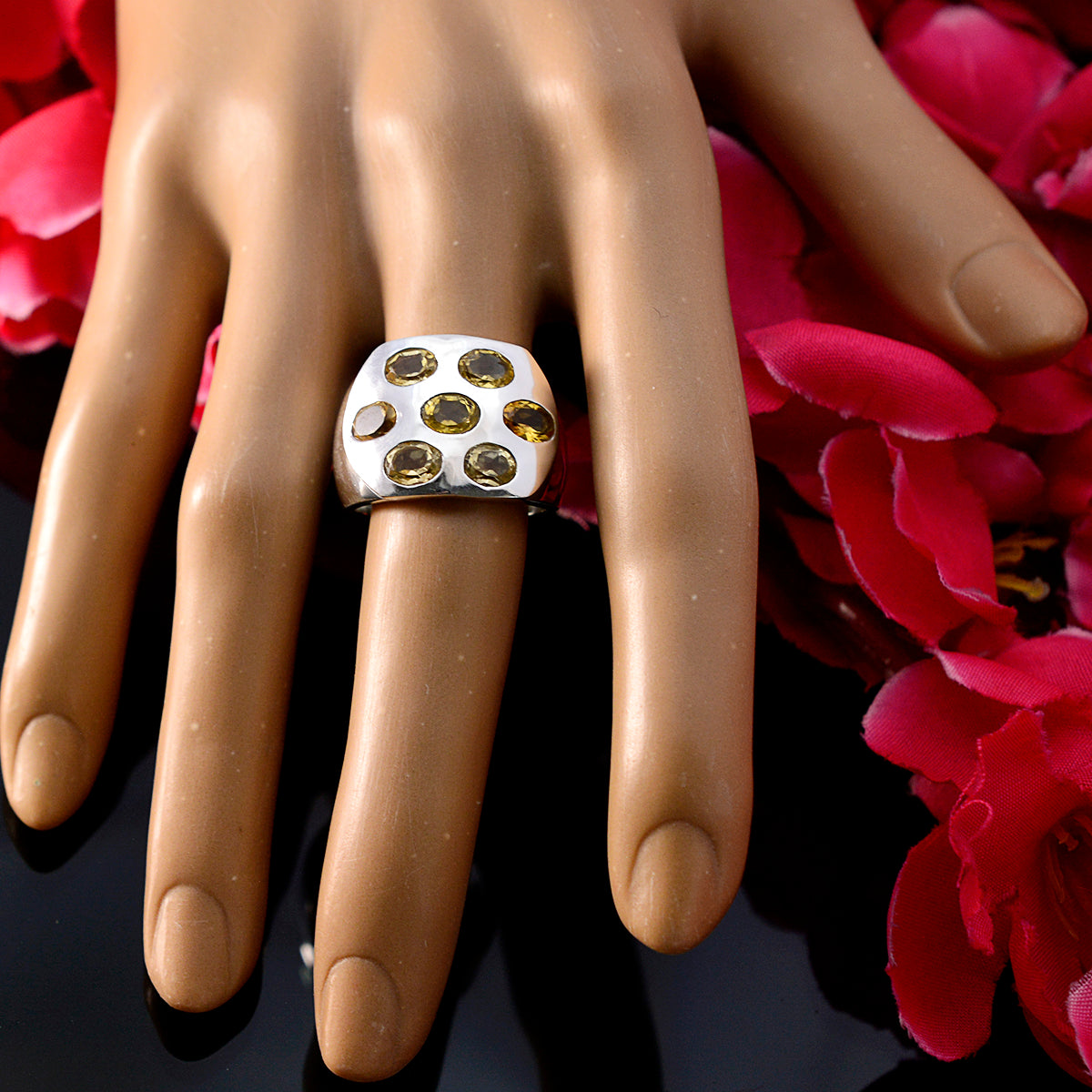 Citrine Hepta Indian 925 Sterling Silver Yellow Gemstone Essential  Abstract Ring Jewellery