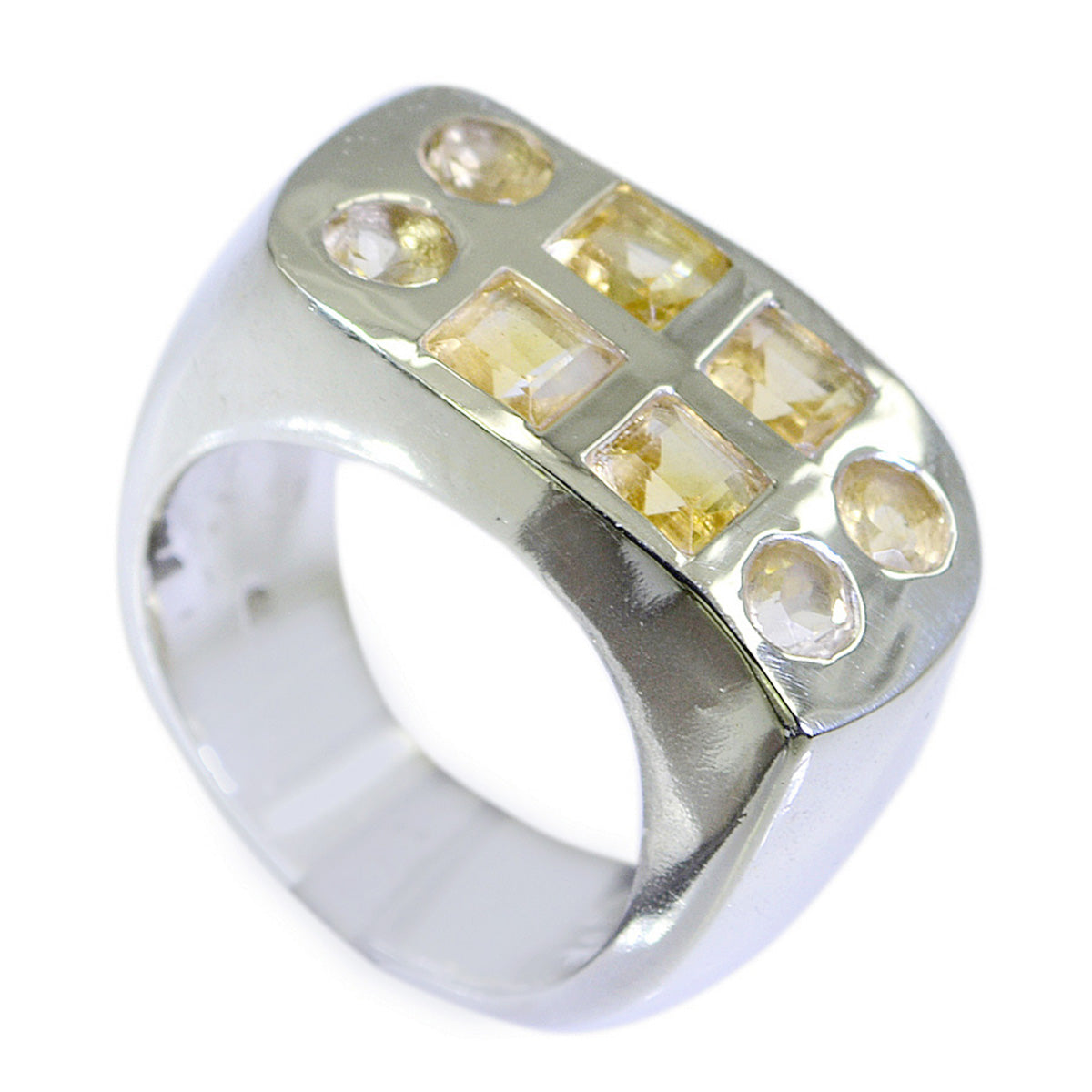 Citrine octa Spanish Silver Yellow Gemstones Chunky Heritage Ring Jewellery Image principale du produit