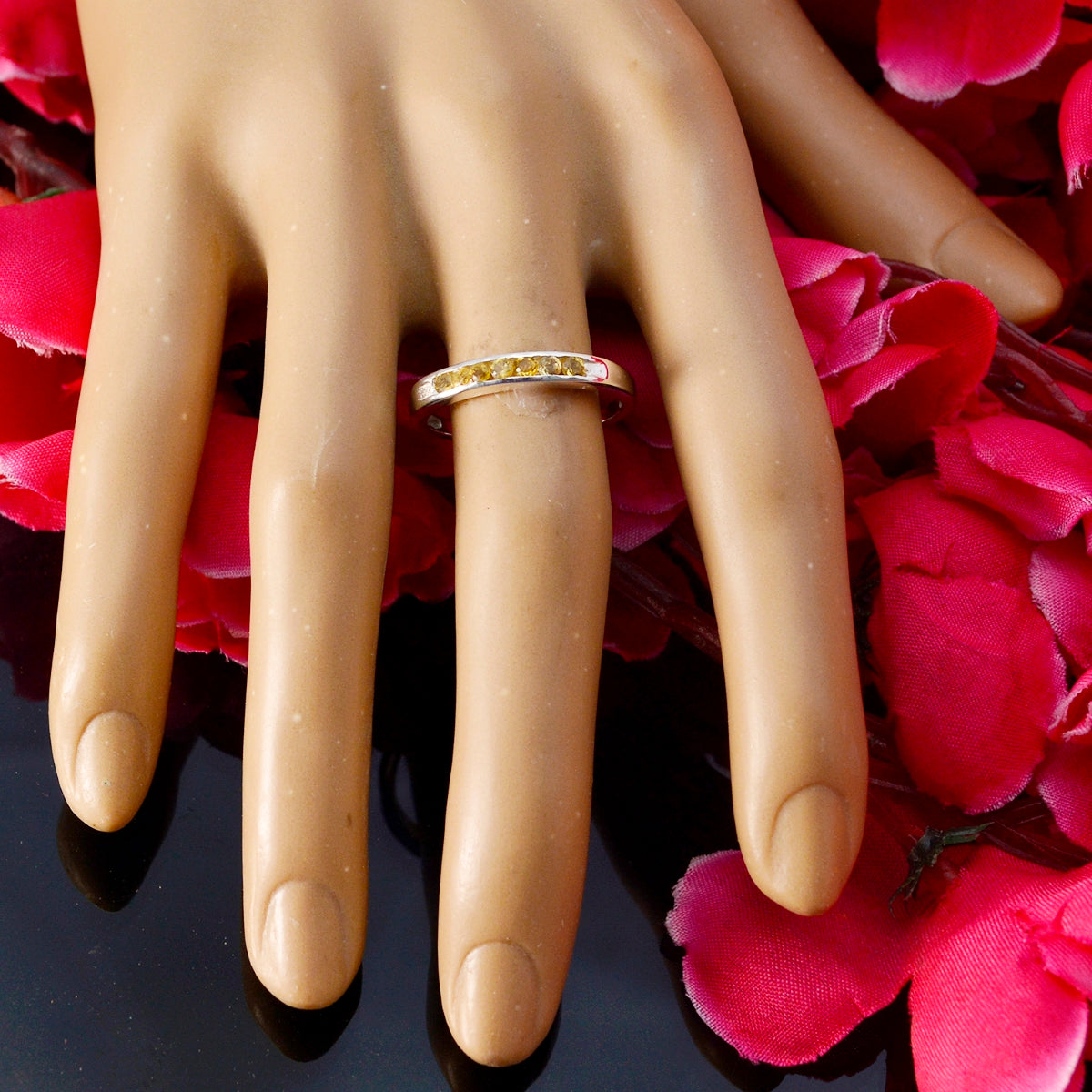 Citrine multiple Turkish Sterling Silver Yellow Gemstone Delicate Feminine Band Jewellery