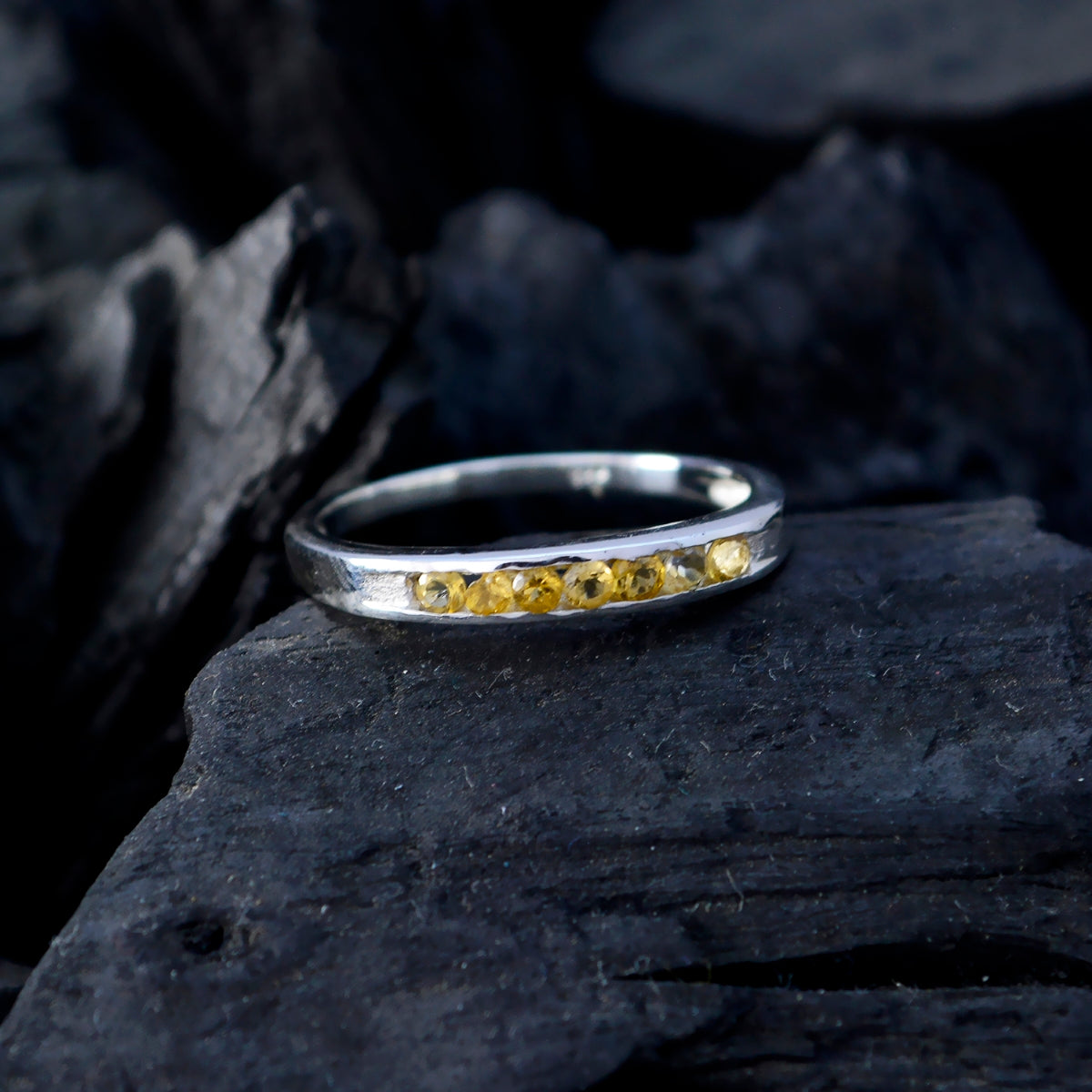 Citrine multiple Turkish Sterling Silver Yellow Gemstone Delicate Feminine Band Jewellery