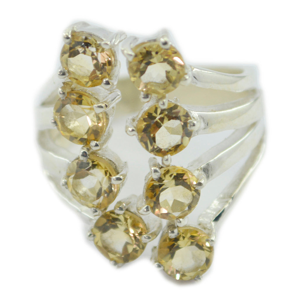 Citrine octa Russian 925 Sterling Silver Yellow Gemstones Eye catching Abstract Ring Jewelry