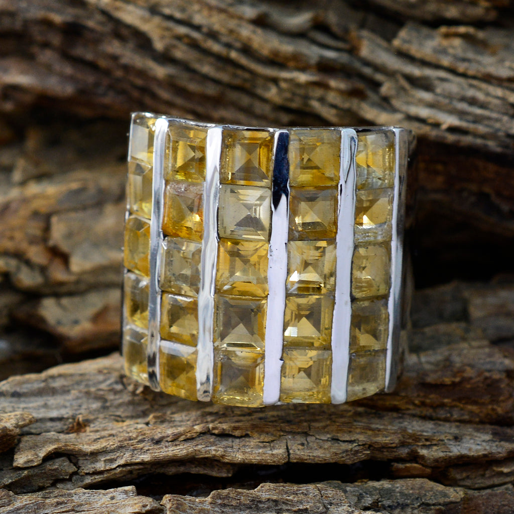Citrine multiple Italian Sterling Silver Yellow Gemstone Chunky Signet Ring Jewellery