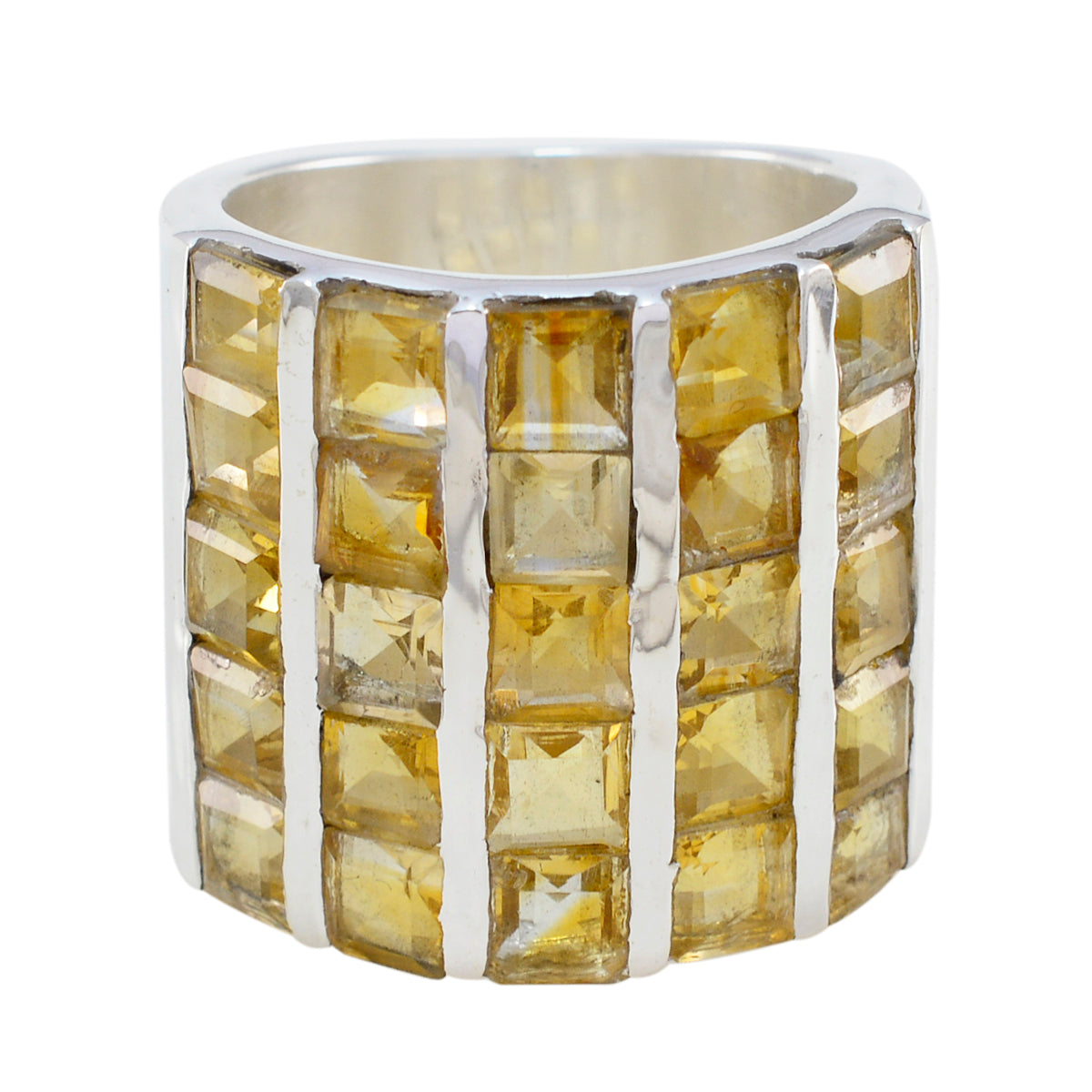 Citrine multiple Italian Sterling Silver Yellow Gemstone Chunky Signet Ring Jewellery Immagine principale del prodotto