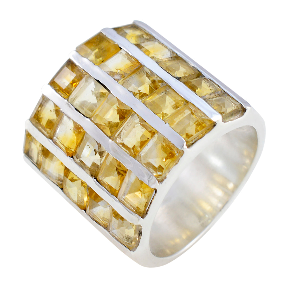 Anello con sigillo massiccio in argento sterling italiano con gemma gialla e citrino multiplo Immagine secondaria del prodotto