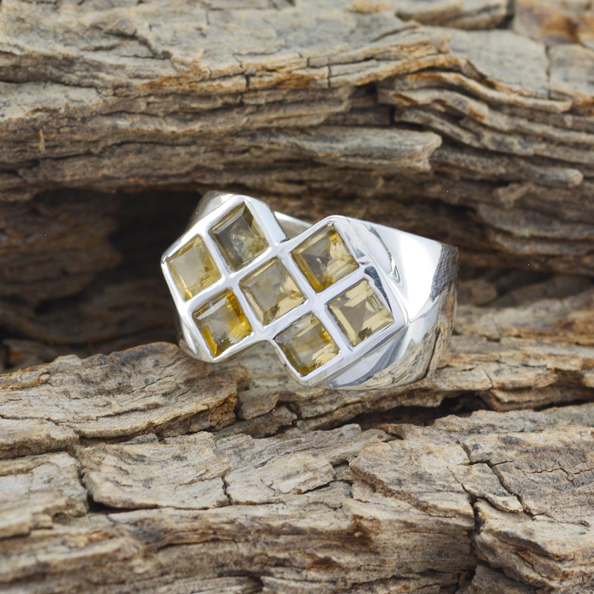 Citrine Hepta African Silver Yellow Gemstone Essential  Contemporary Ring Jewellery