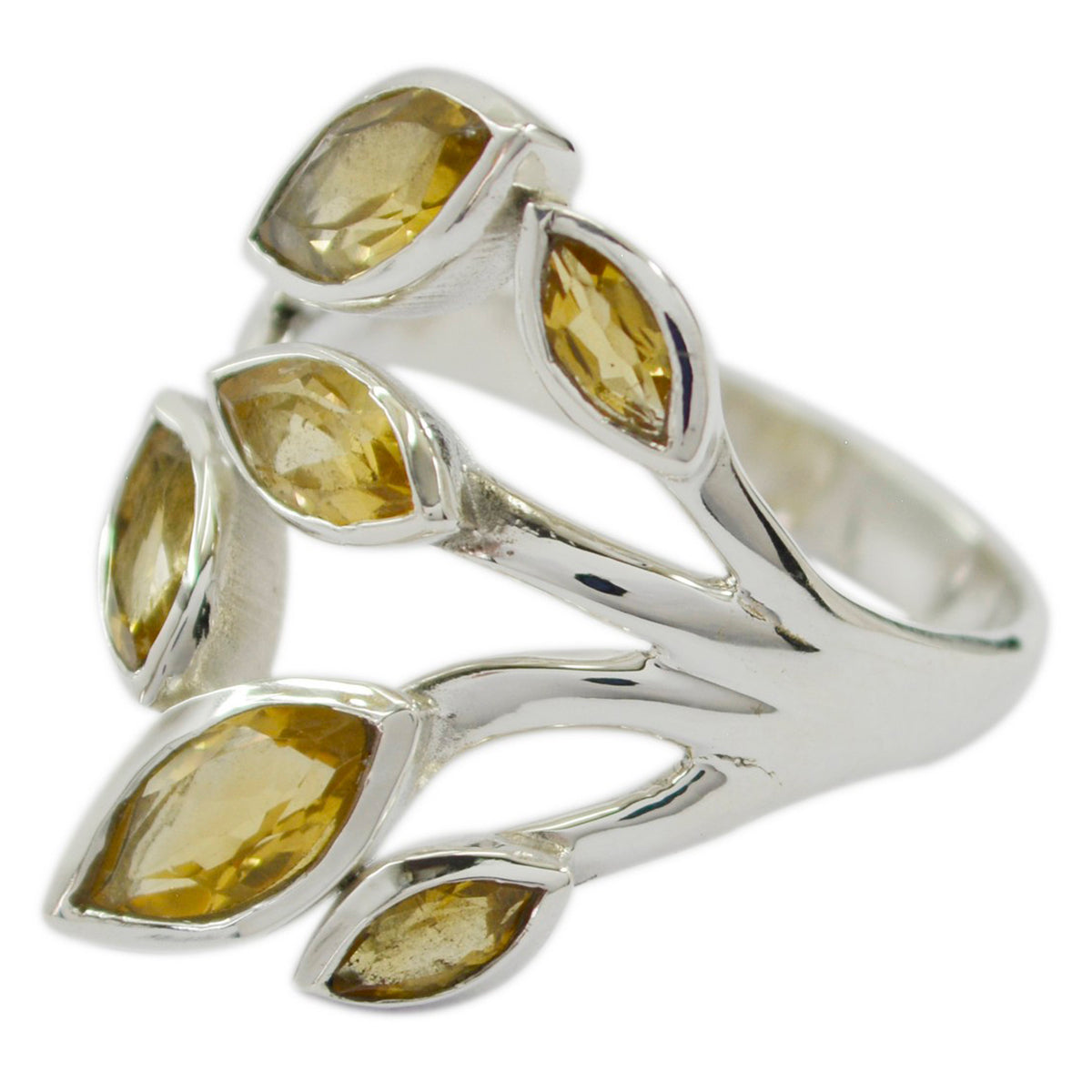 Anillo de citrino hexa africano de plata de ley 925 con piedras preciosas amarillas y hojas llamativas. Imagen secundaria del producto