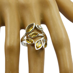 Citrine Hexa African 925 Sterling Silver Yellow Gemstone Eye catching Leafy Ring Jewelry