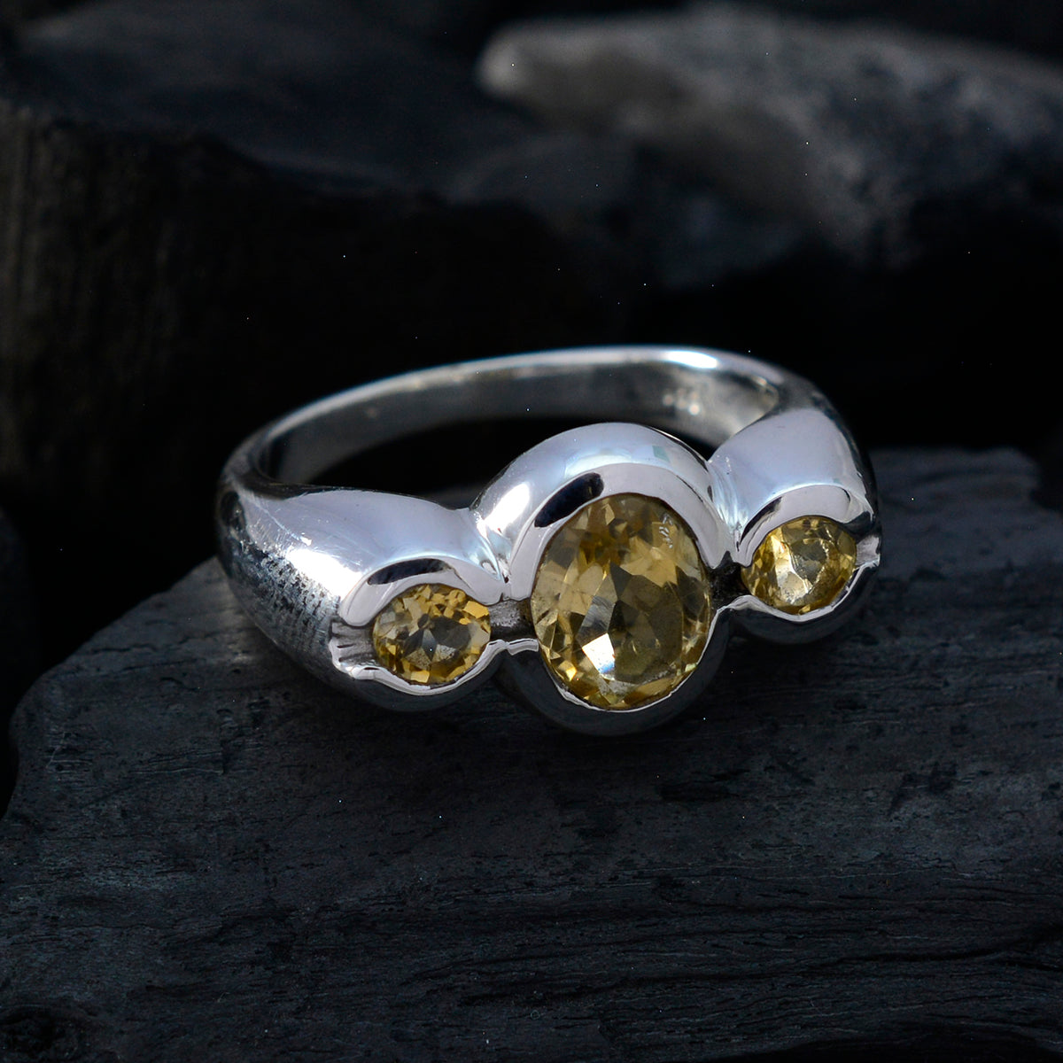 Citrine Trilogy Indian 925 Sterling Silver Yellow Gemstones Minimal Feminine Ring Jewellery