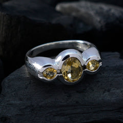 Citrine Trilogy Indian 925 Sterling Silver Yellow Gemstones Minimal Feminine Ring Jewellery