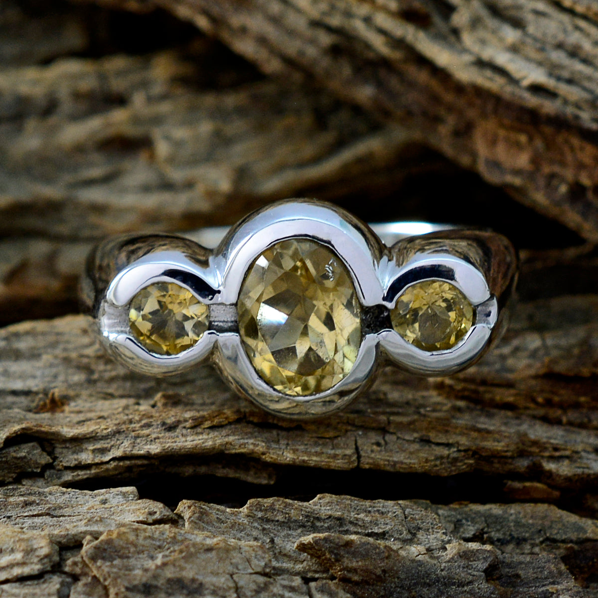 Citrine Trilogy Indian 925 Sterling Silver Yellow Gemstones Minimal Feminine Ring Jewellery