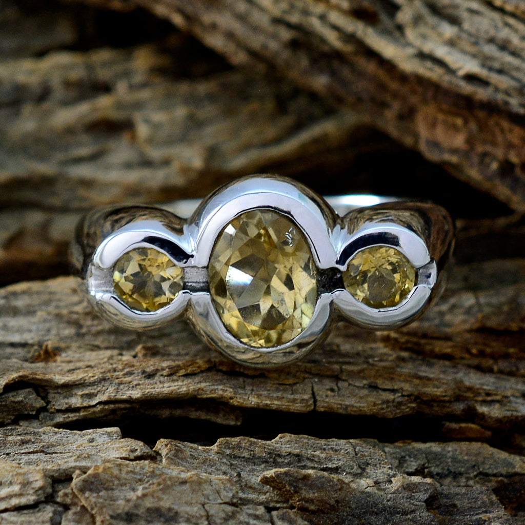 Citrine Trilogy Indian 925 Sterling Silver Yellow Gemstones Minimal Feminine Ring Jewellery