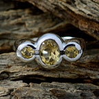 Citrine Trilogy Indian 925 Sterling Silver Yellow Gemstones Minimal Feminine Ring Jewellery