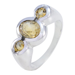 Citrine Trilogy Indian 925 Sterling Silver Yellow Gemstones Minimal Feminine Ring Jewellery