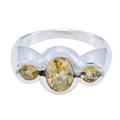 Citrine Trilogy Indian 925 Sterling Silver Yellow Gemstones Minimal Feminine Ring Jewellery