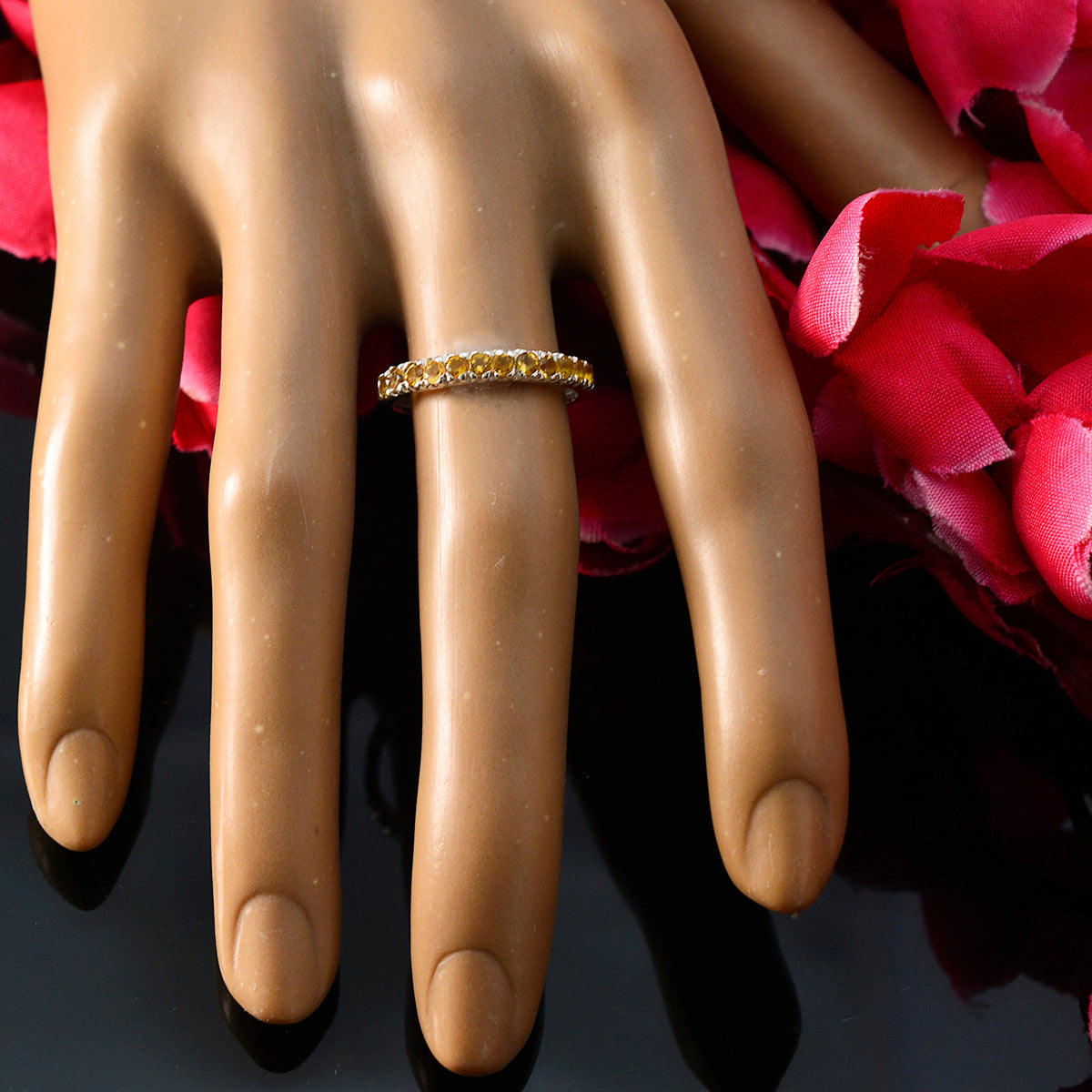 Citrine multiple Korean 925 Silver Yellow Gems Elegant  Feminine Band Jewelry