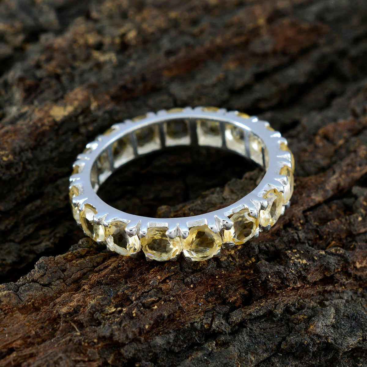 Citrine multiple American 92.5 Silver Yellow Gemstone Dainty Eternity Band Jewellery