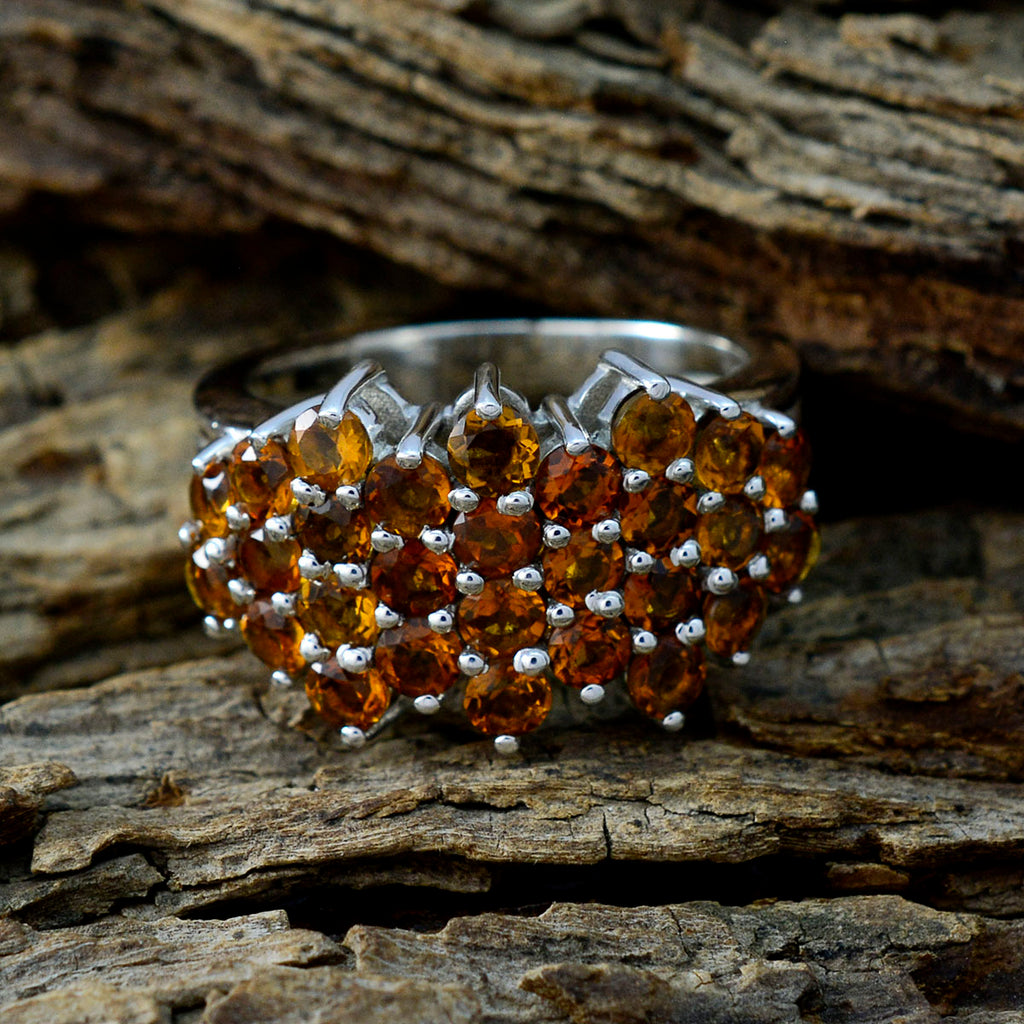 Citrine multiple Egyptian 925 Sterling Silver Yellow Gems Eye catching Contemporary Ring Jewelry