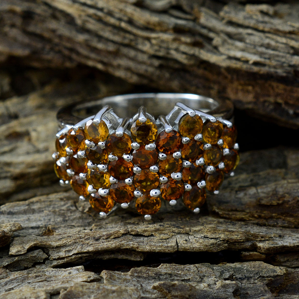 Citrine multiple Egyptian 925 Sterling Silver Yellow Gems Eye catching Contemporary Ring Jewelry