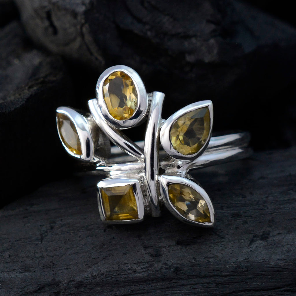 Citrine Penta Indian 92.5 Silver Yellow Gemstone Classic Graceful Ring Jewelry