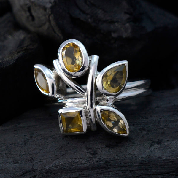 Citrine Penta Indian 92.5 Silver Yellow Gemstone Classic Graceful Ring Jewelry