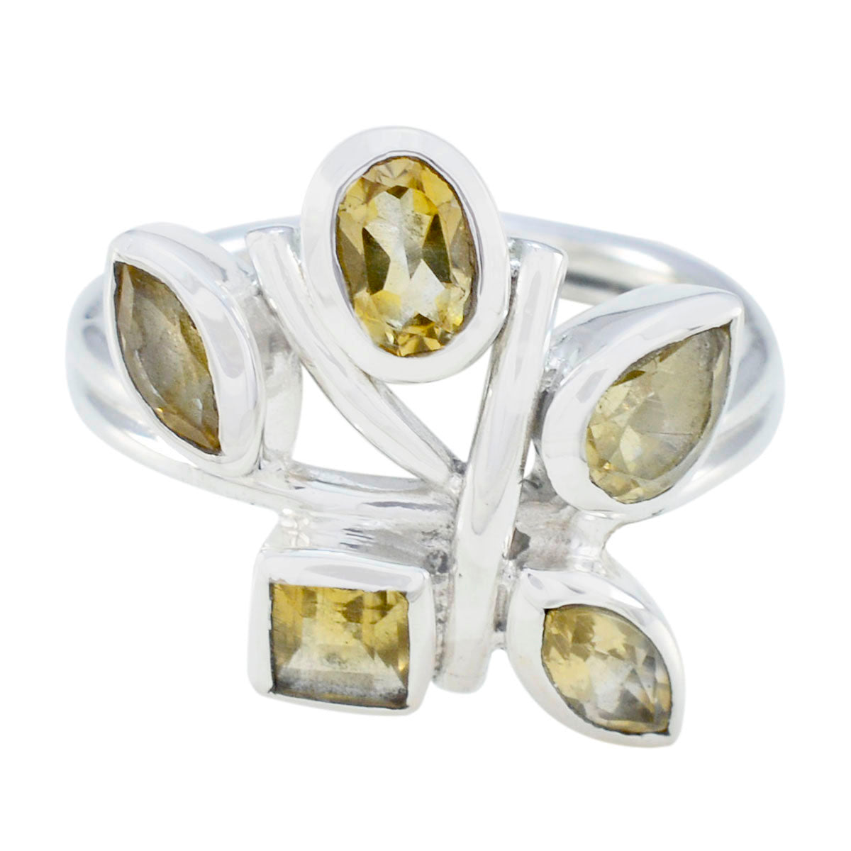 Citrine Penta Indian 92.5 Silver Yellow Gemstone Classic Graceful Ring Jewelry Hoofdafbeelding