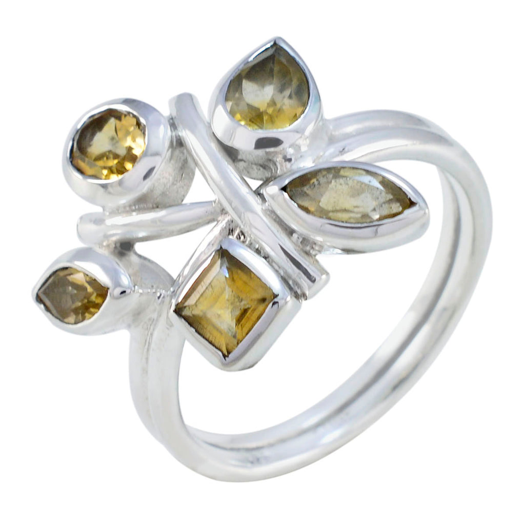 Citrine Penta Indian 92.5 Silver Yellow Gemstone Classic Graceful Ring Jewelry