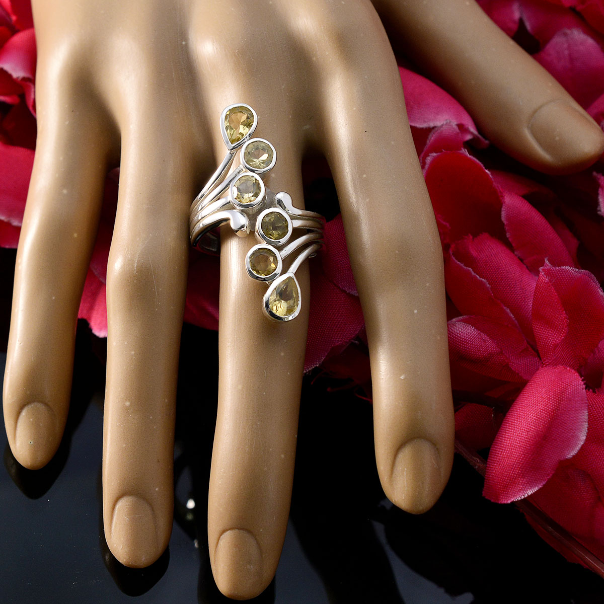 Citrine Hexa Egyptian 92.5 Silver Yellow Gems Versatile Abstract Ring Jewellery