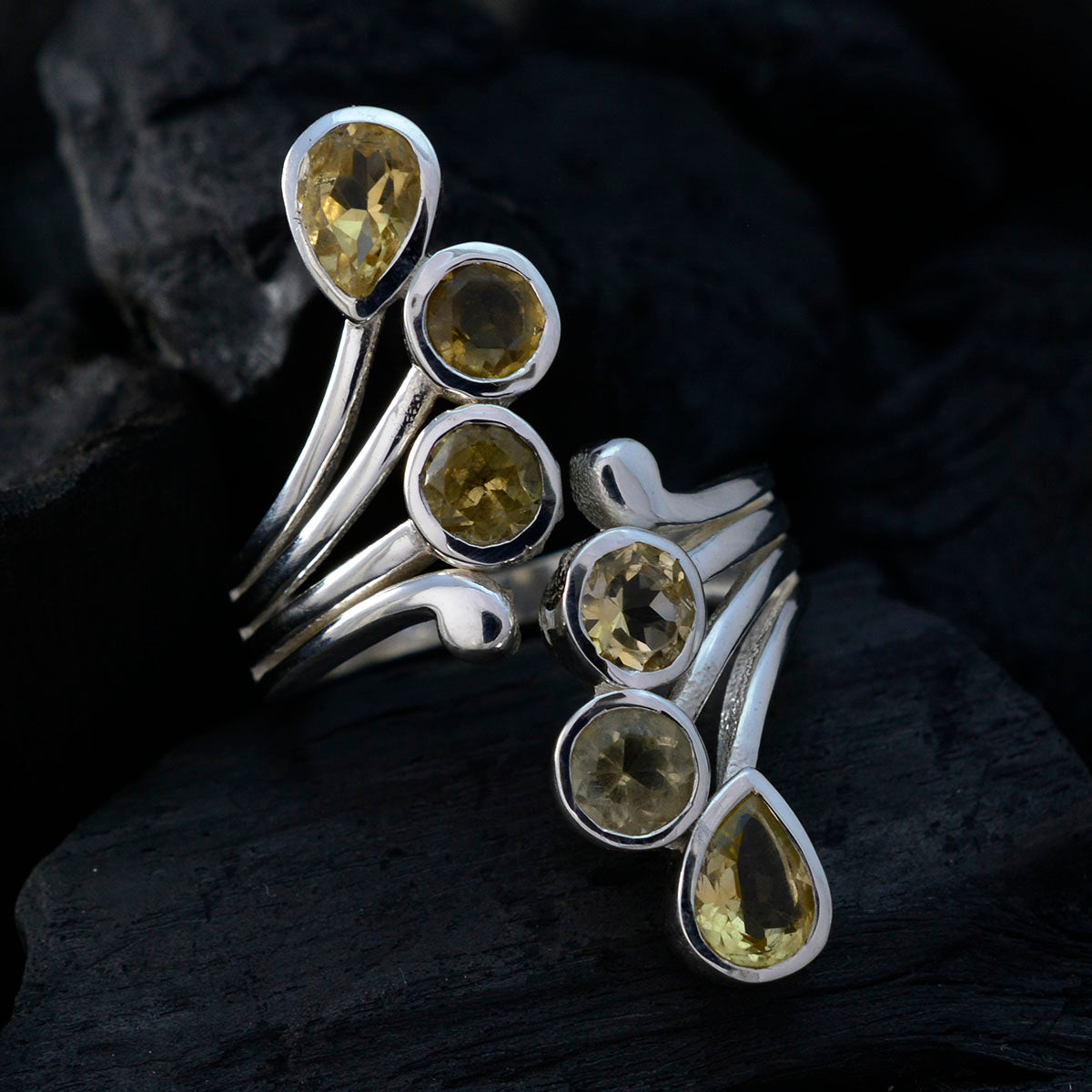 Citrine Hexa Egyptian 92.5 Silver Yellow Gems Versatile Abstract Ring Jewellery