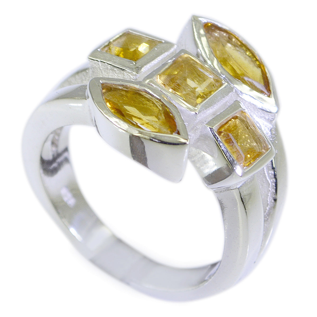 Citrine Penta Indian Silver Yellow Gemstone Versatile Modern Ring Jewellery