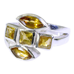 Citrine Penta Indian Silver Yellow Gemstone Versatile Modern Ring Jewellery