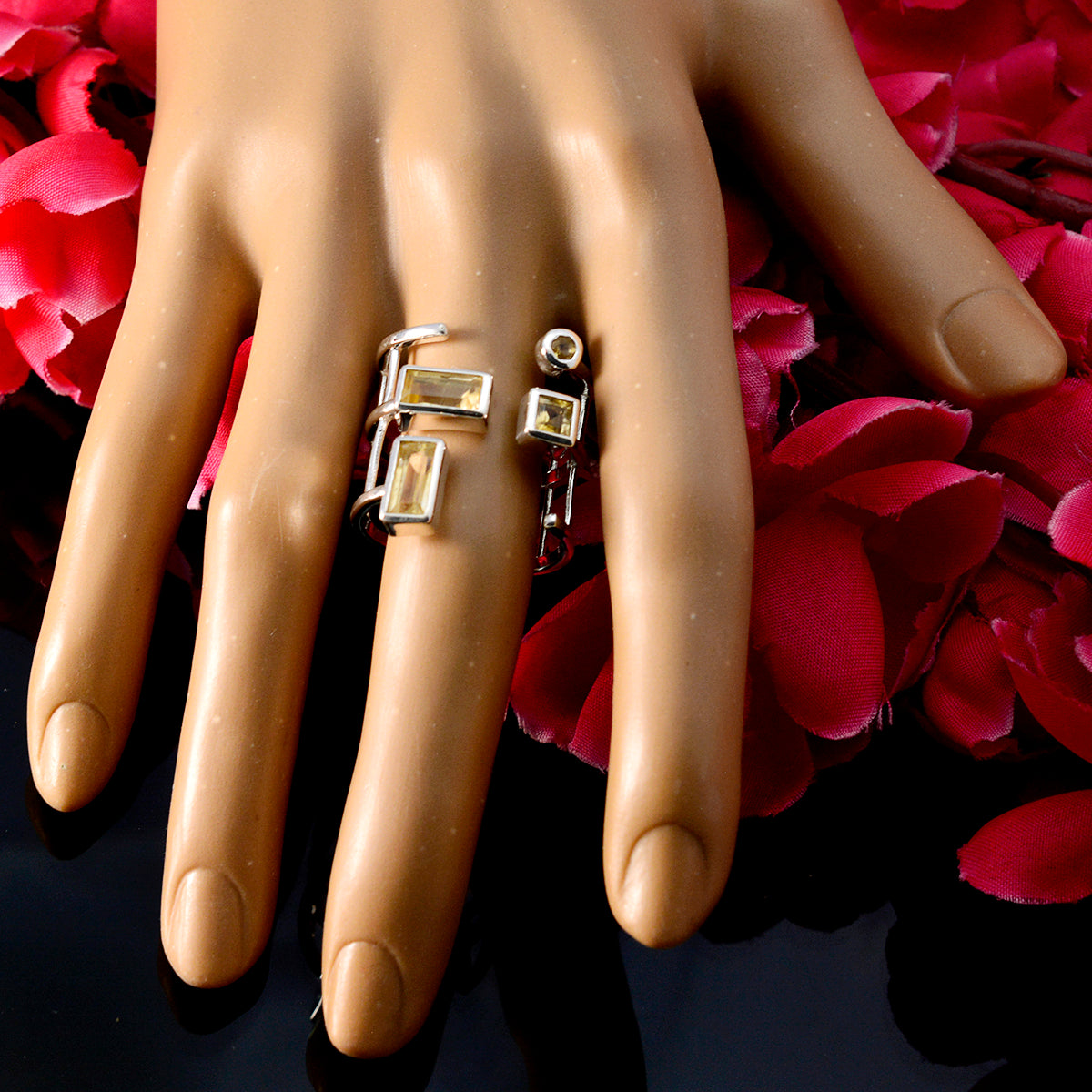 Citrine quarter Indian 925 Sterling Silver Yellow Gems Mid weight Signet Ring Jewellery