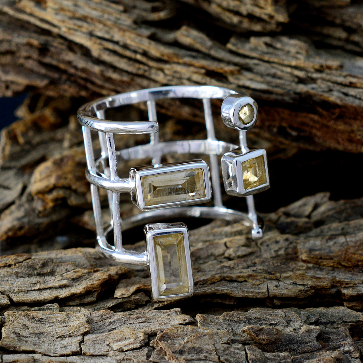 Citrine quarter Indian 925 Sterling Silver Yellow Gems Mid weight Signet Ring Jewellery