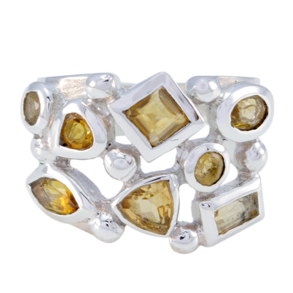Citrine multiple Egyptian Silver Yellow Gemstones Eye catching Modern Ring Jewelry