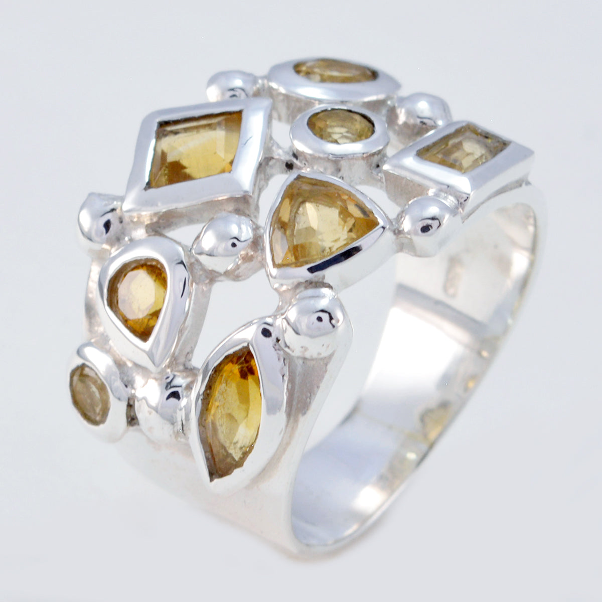 Citrin mehrere ägyptische Silber gelbe Edelsteine auffälligen modernen Ring Schmuck Zweitbild