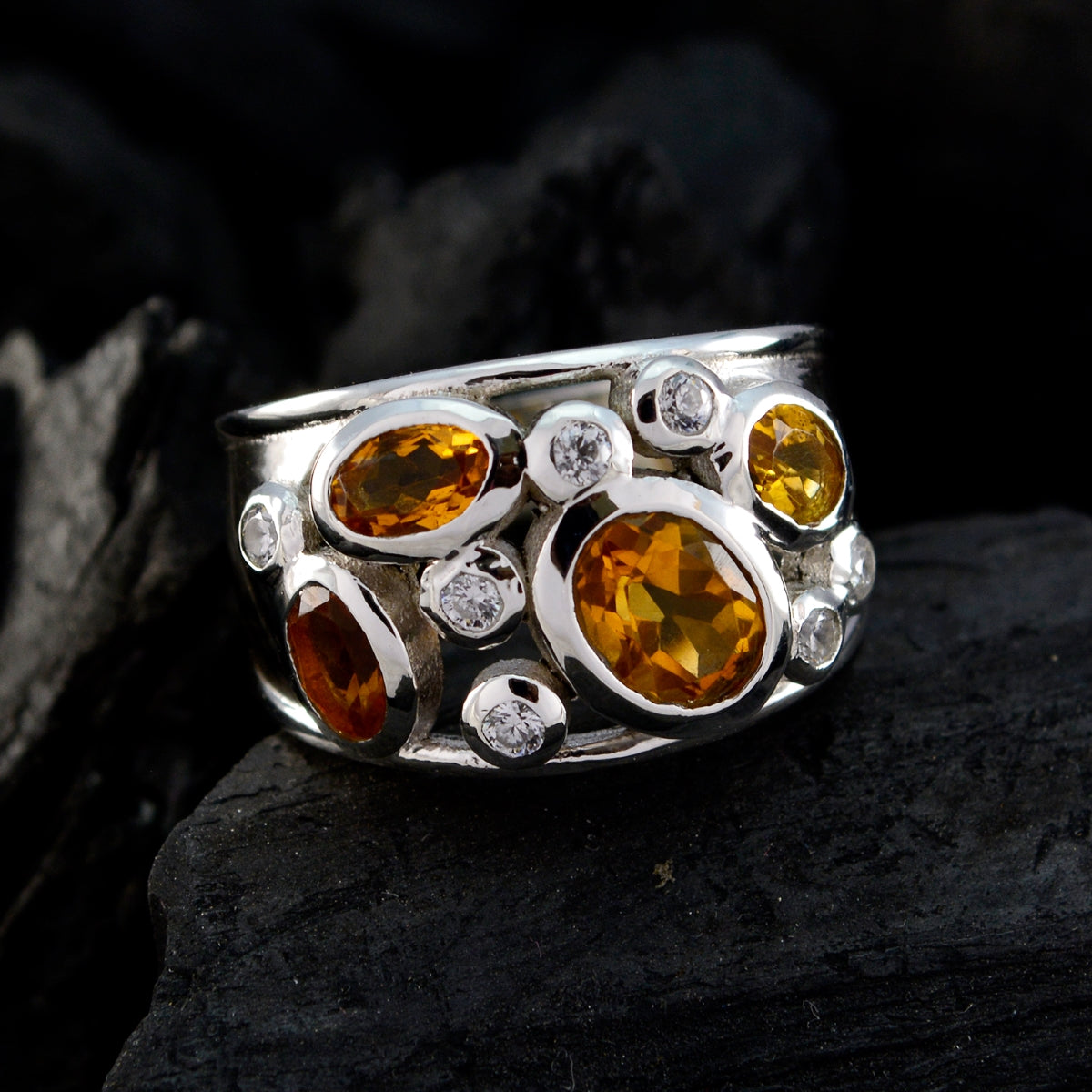 Citrine quarter French 925 Sterling Silver Yellow Gems Essential  Modern Ring Jewelry