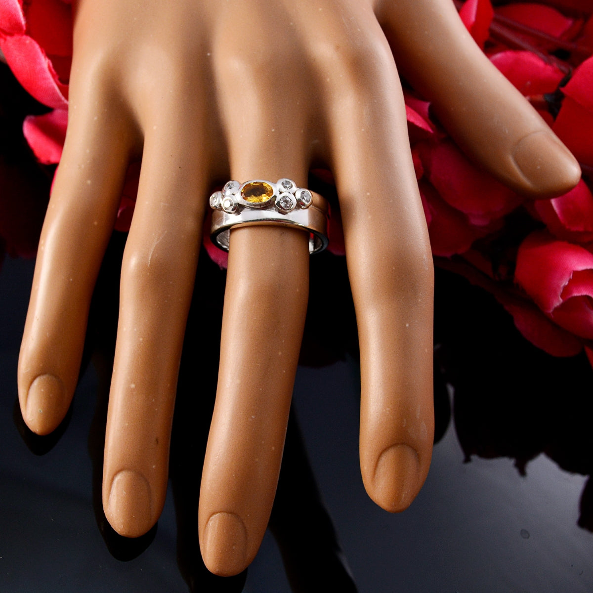 Citrin Halo Französisch Sterling Silber Gelb Edelstein Klassischer Trendy Band Schmuck