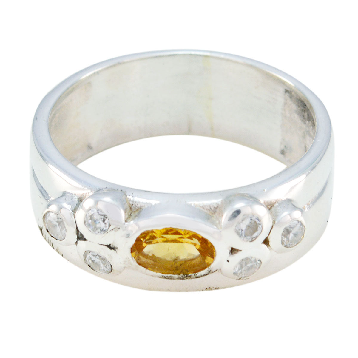 Citrine Halo French Sterling Silver Yellow Gemstone Classic Trendy Band Jewellery