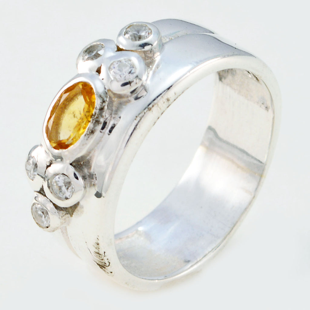 Citrine Halo French Sterling Silver Yellow Gemstone Classic Trendy Band Jewellery