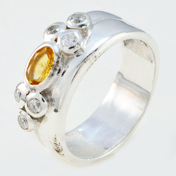 Citrine Halo French Sterling Silver Yellow Gemstone Classic Trendy Band Jewellery